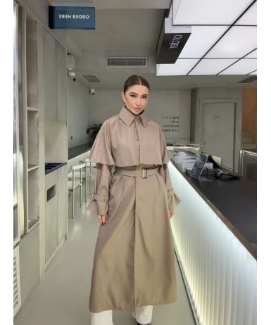 BEJ PELERİN DETAYLI TRENÇKOT 