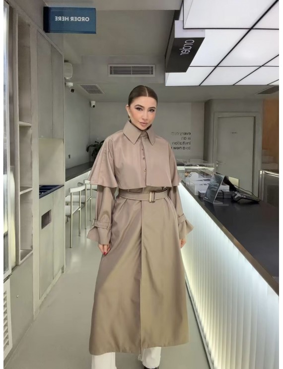 BEJ PELERİN DETAYLI TRENÇKOT 