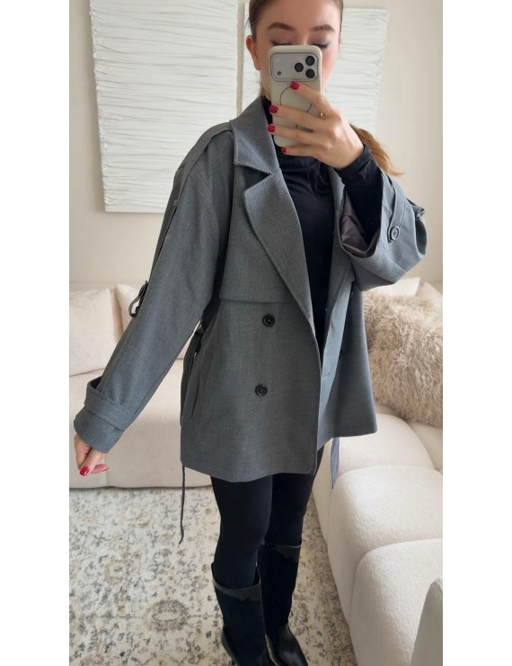 OVERSİZE DÜŞÜK OMUZ TRENÇKOT - ANTRASİT GRİ 