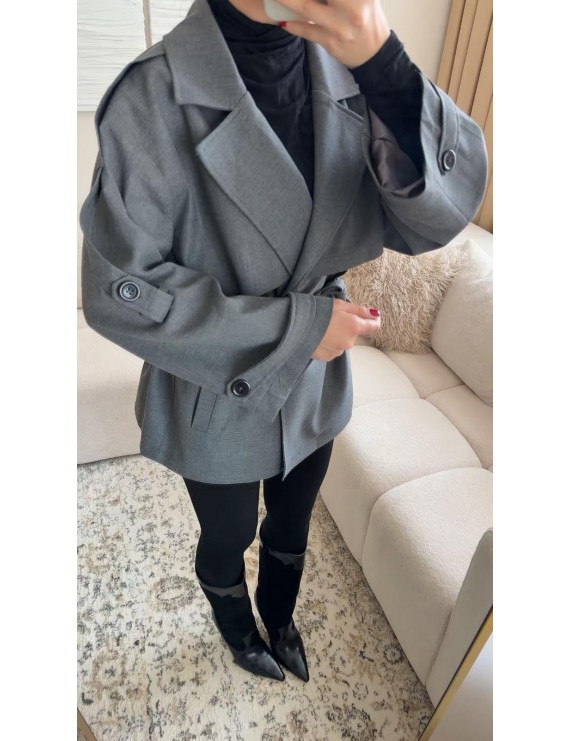 OVERSİZE DÜŞÜK OMUZ TRENÇKOT - ANTRASİT GRİ 