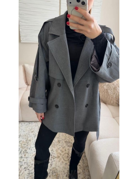 OVERSİZE DÜŞÜK OMUZ TRENÇKOT - ANTRASİT GRİ 