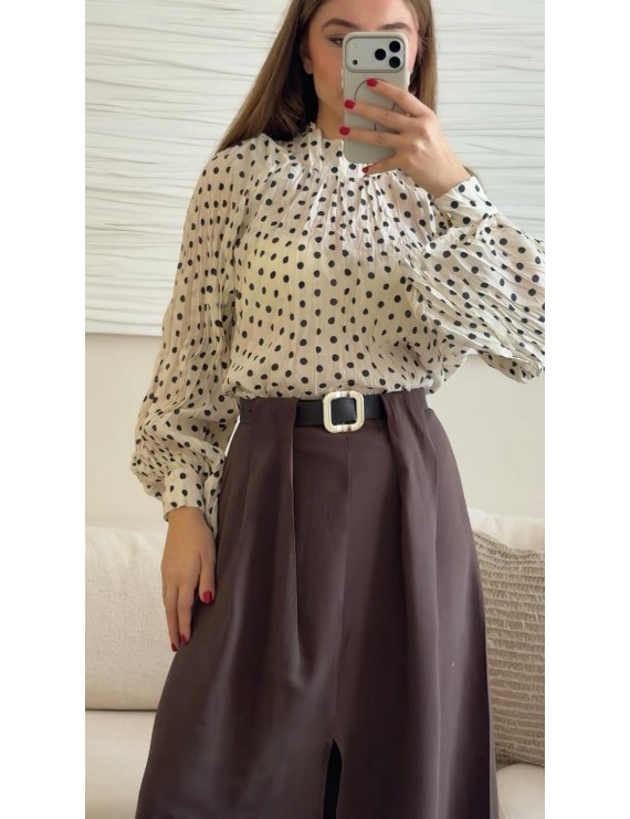 PUANTİYE DESENLİ BALON KOL GÖMLEK 