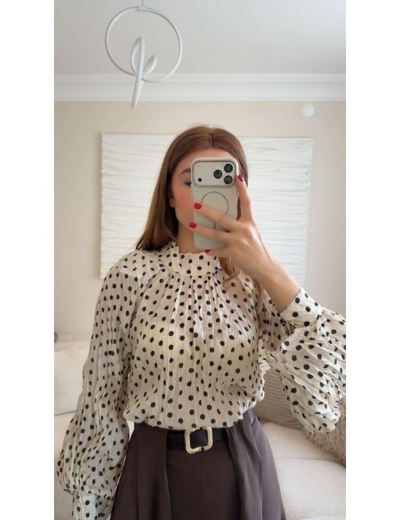 PUANTİYE DESENLİ BALON KOL GÖMLEK 