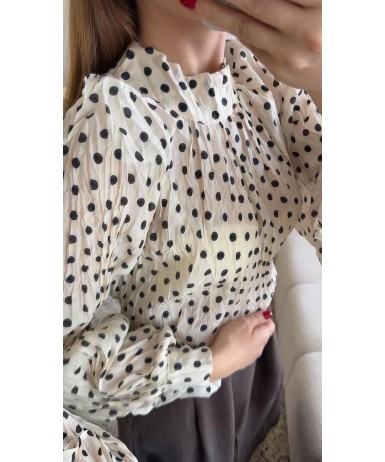 PUANTİYE DESENLİ BALON KOL GÖMLEK 