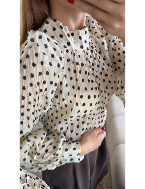 PUANTİYE DESENLİ BALON KOL GÖMLEK 