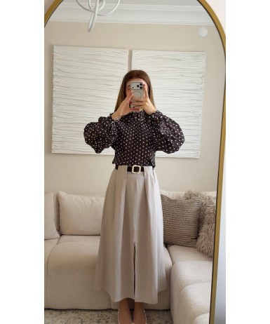 PUANTİYE DESENLİ BALON KOL GÖMLEK 