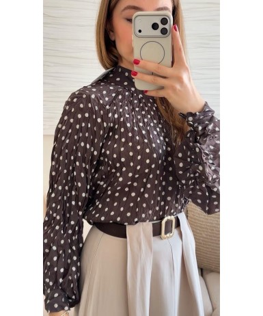 PUANTİYE DESENLİ BALON KOL GÖMLEK 