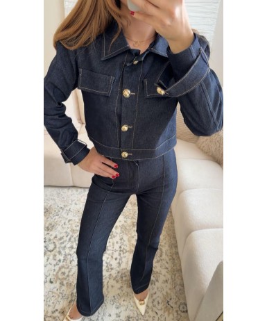 GOLD DÜĞME DETAYLI KOT CEKET PANTOLON TAKIM 