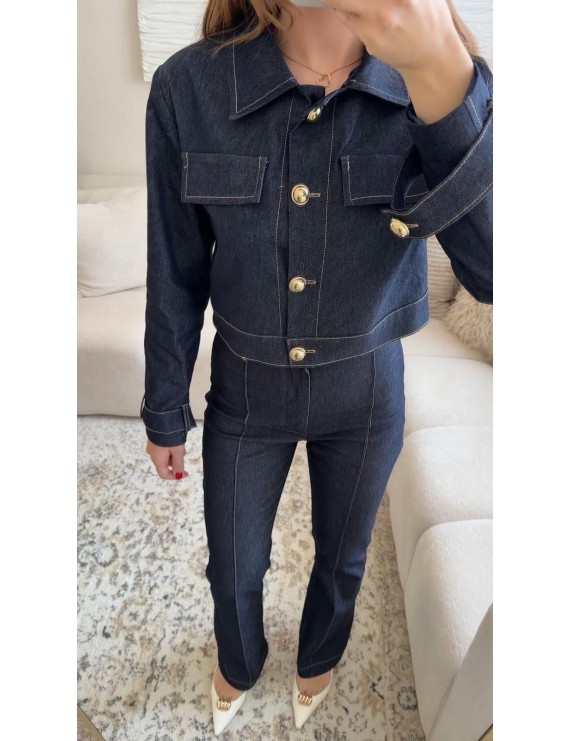 GOLD DÜĞME DETAYLI KOT CEKET PANTOLON TAKIM 