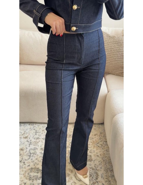 GOLD DÜĞME DETAYLI KOT CEKET PANTOLON TAKIM 