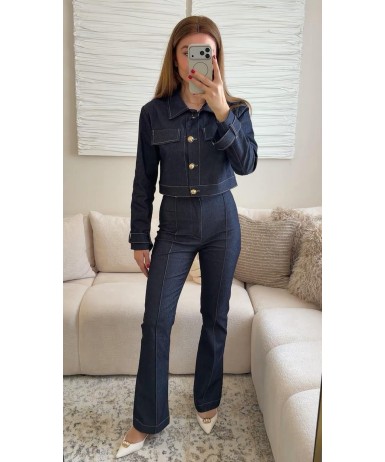 GOLD DÜĞME DETAYLI KOT CEKET PANTOLON TAKIM 