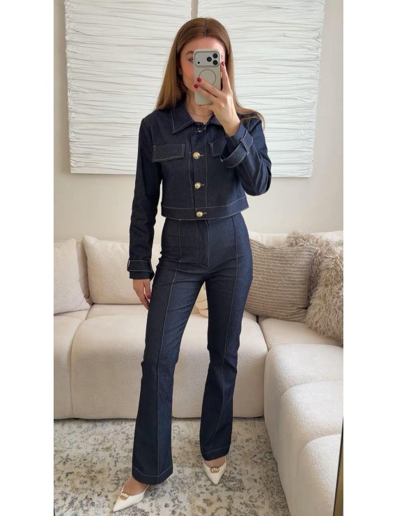 GOLD DÜĞME DETAYLI KOT CEKET PANTOLON TAKIM 