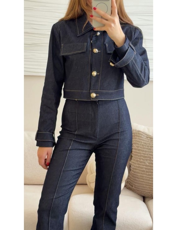 GOLD DÜĞME DETAYLI KOT CEKET PANTOLON TAKIM 