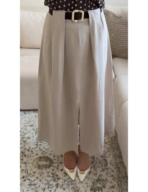 KEMER DETAYLI UZUN YIRTMAÇLI ETEK 