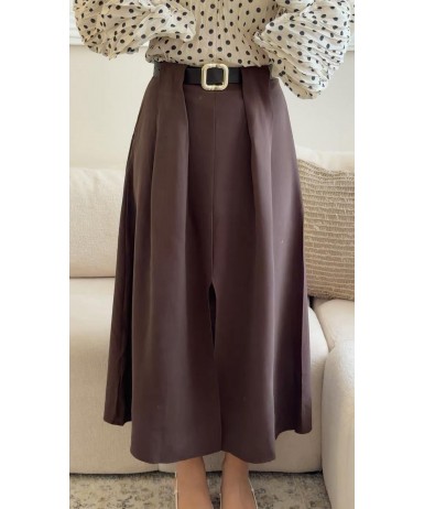 KEMER DETAYLI UZUN YIRTMAÇLI ETEK 