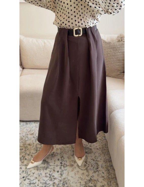 KEMER DETAYLI UZUN YIRTMAÇLI ETEK 