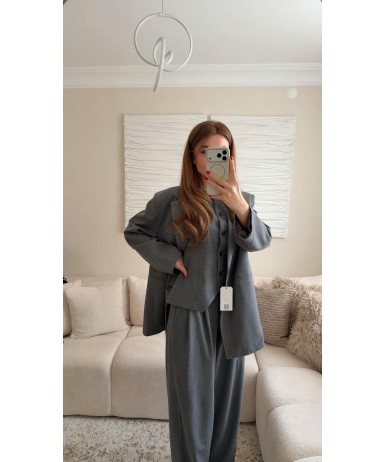 ANTRASİT GRİ VATKALI OVERSİZE CEKET 