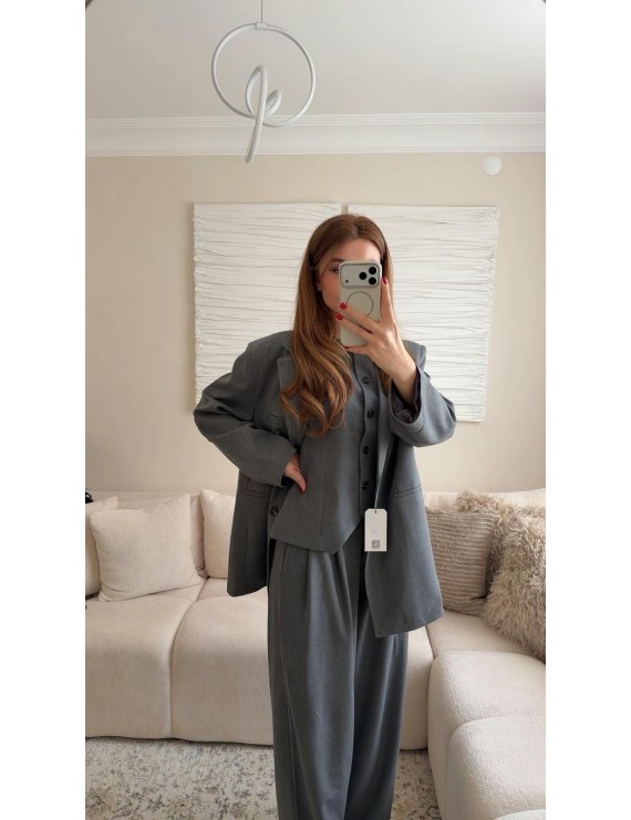 ANTRASİT GRİ VATKALI OVERSİZE CEKET 