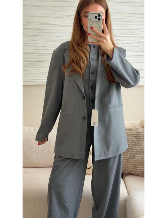 ANTRASİT GRİ VATKALI OVERSİZE CEKET 