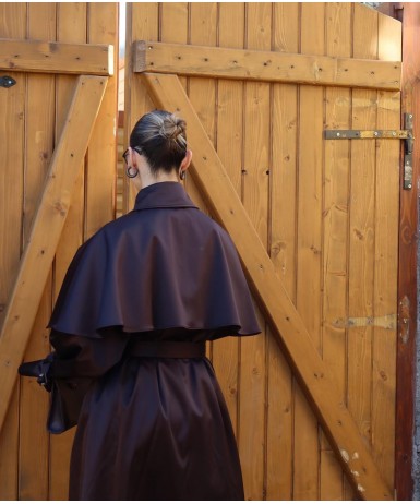 ACI KAHVE  PELERİN DETAYLI TRENÇKOT 