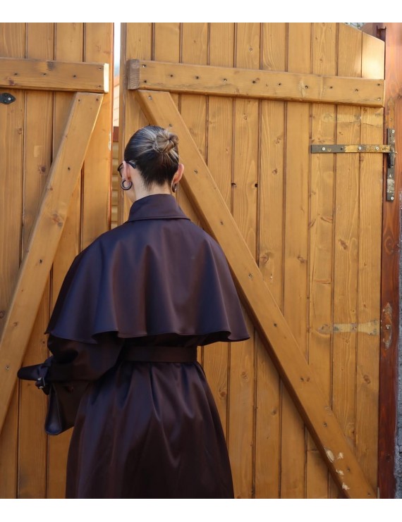 ACI KAHVE  PELERİN DETAYLI TRENÇKOT 