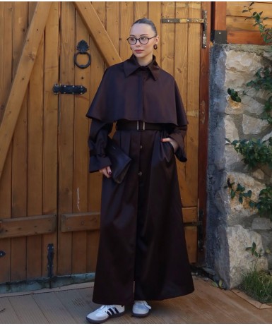 ACI KAHVE  PELERİN DETAYLI TRENÇKOT 