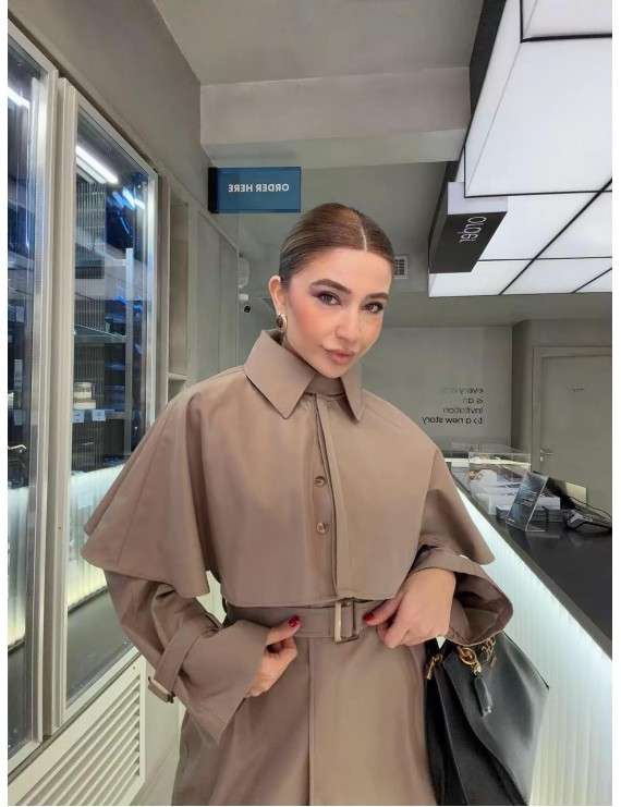 BEJ PELERİN DETAYLI TRENÇKOT 