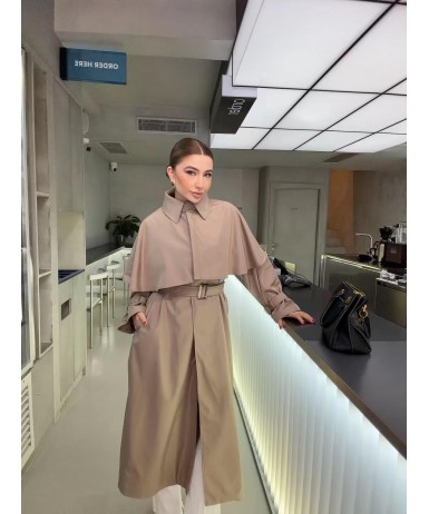 BEJ PELERİN DETAYLI TRENÇKOT 