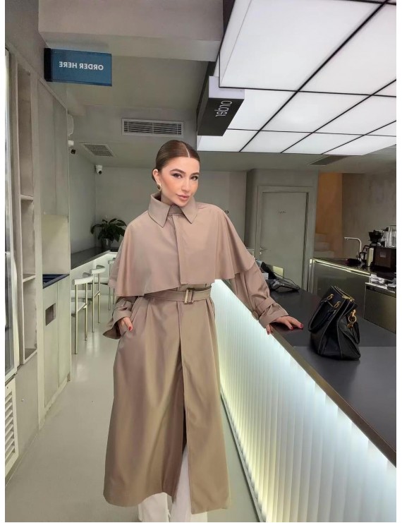 BEJ PELERİN DETAYLI TRENÇKOT 