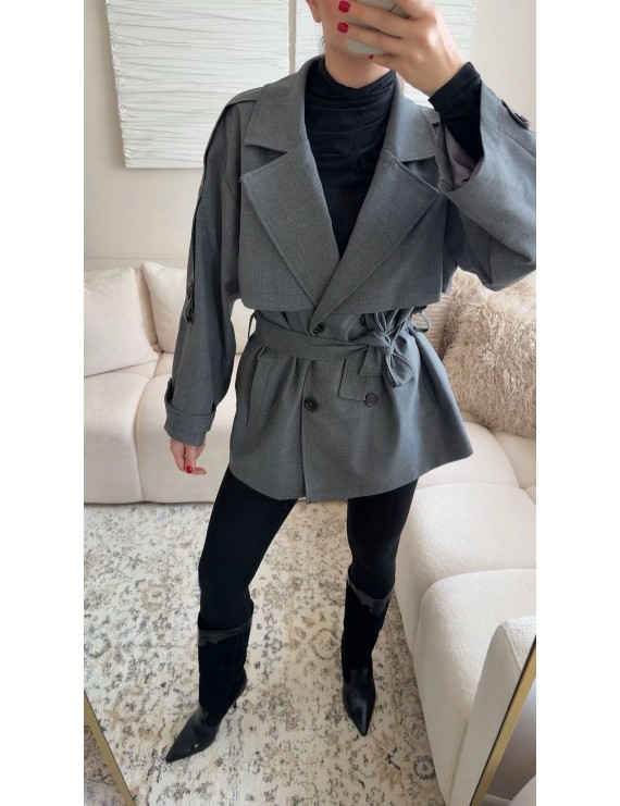 OVERSİZE DÜŞÜK OMUZ TRENÇKOT - ANTRASİT GRİ 
